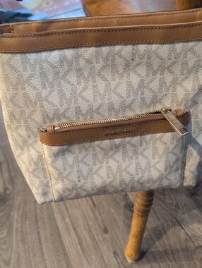 Michael Kors Beige & Tan MK Logo Messenger Bag